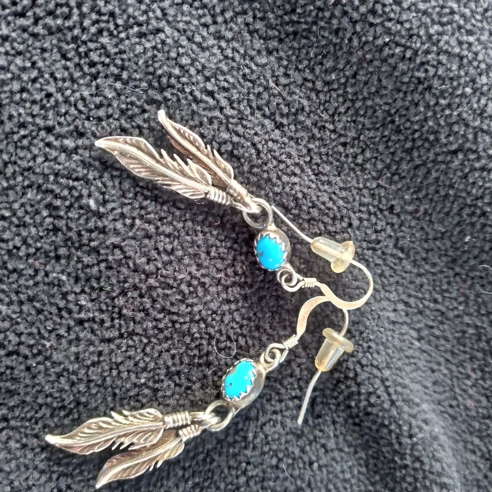 Sterling and turquoise feather earrings